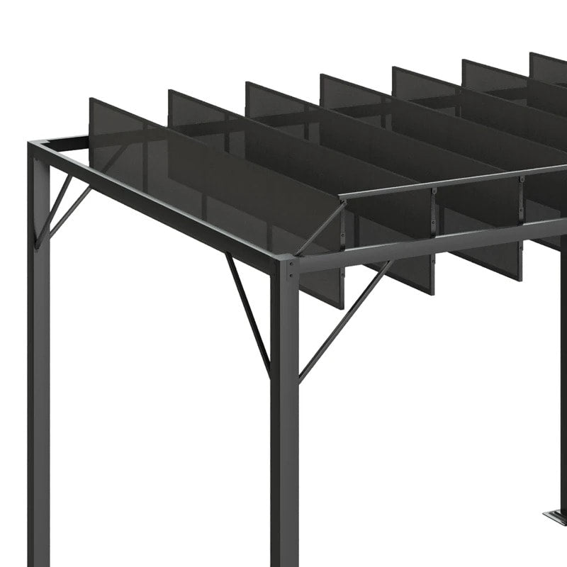 9.5' x 8' Louvered Aluminum Steel Patio Pergola Gazebo Canopy, Adjustable Mesh Roof, Grey Black