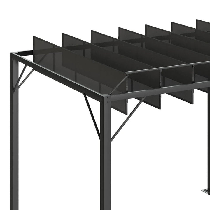 9.5' x 8' Louvered Aluminum Steel Patio Pergola Gazebo Canopy, Adjustable Mesh Roof, Grey Black