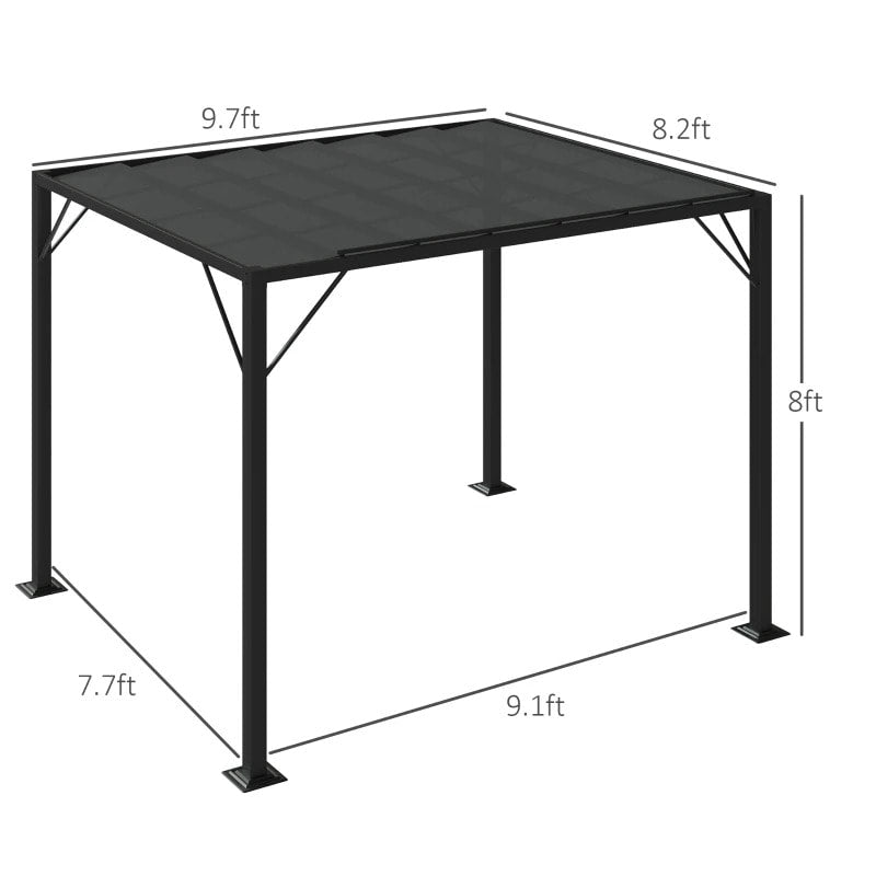 9.5' x 8' Louvered Aluminum Steel Patio Pergola Gazebo Canopy, Adjustable Mesh Roof, Grey Black