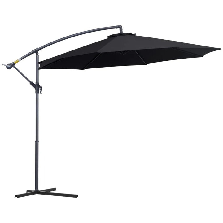 10ft Round Rotating Offset Hanging Banana Parasol Patio Umbrella w T Cross Base Stand, Black