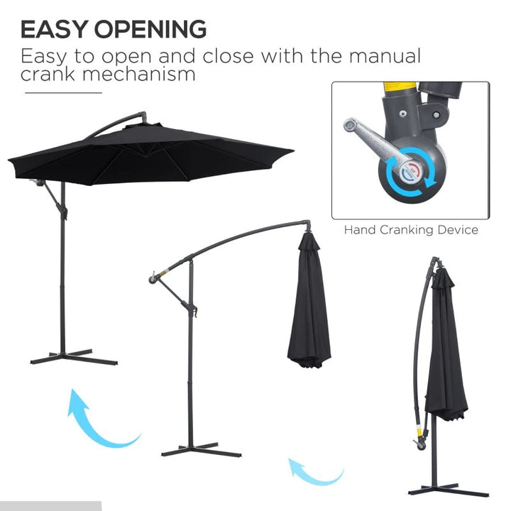 10ft Round Rotating Offset Hanging Banana Parasol Patio Umbrella w T Cross Base Stand, Black