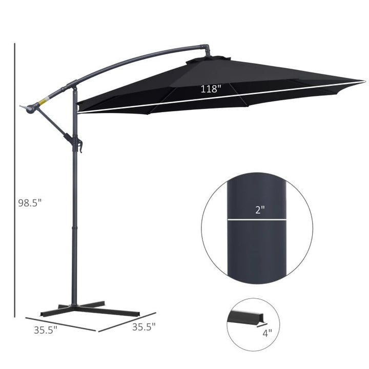 10ft Round Rotating Offset Hanging Banana Parasol Patio Umbrella w T Cross Base Stand, Black
