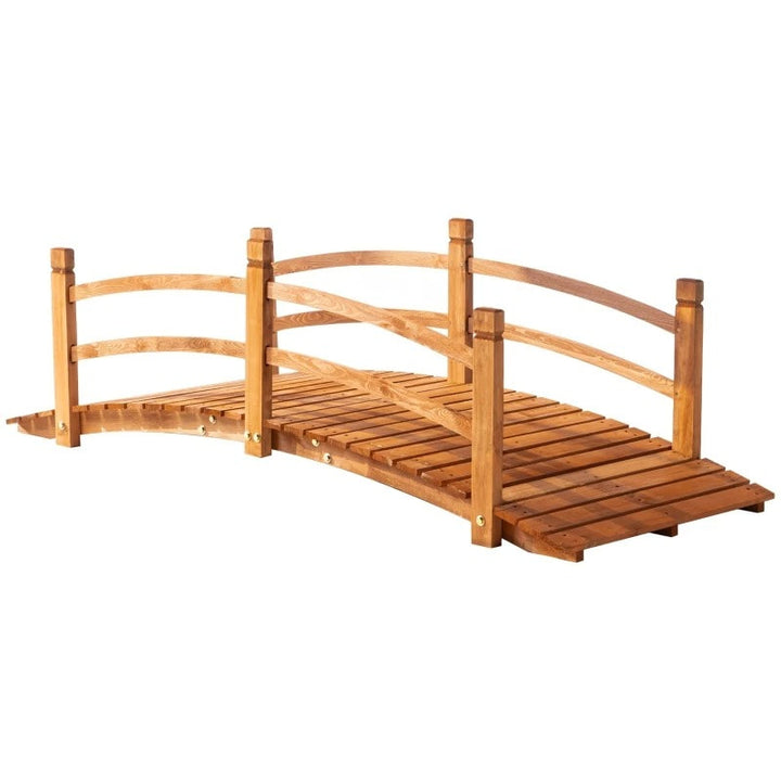 6ft Stained Fir Wood Garden Bridge Arc Walkway w Wood Guard Rails for Yard Stream Pond, Brown