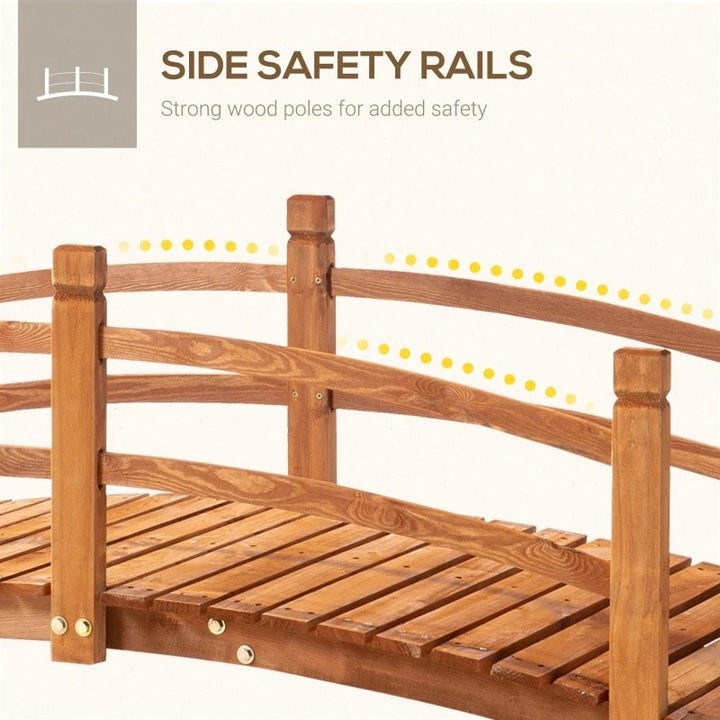 6ft Stained Fir Wood Garden Bridge Arc Walkway w Wood Guard Rails for Yard Stream Pond, Brown