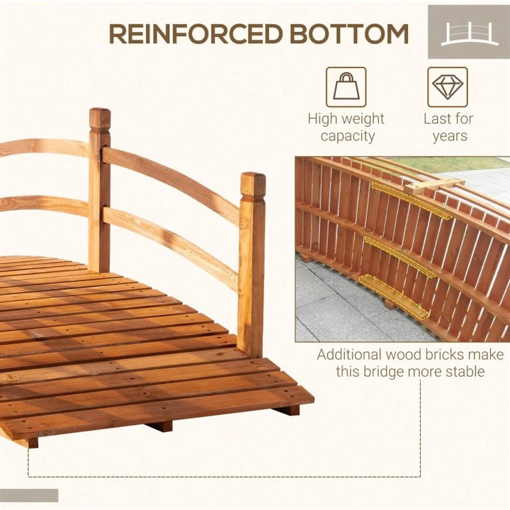 6ft Stained Fir Wood Garden Bridge Arc Walkway w Wood Guard Rails for Yard Stream Pond, Brown