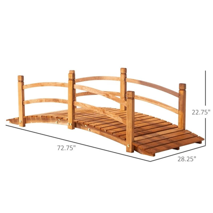 6ft Stained Fir Wood Garden Bridge Arc Walkway w Wood Guard Rails for Yard Stream Pond, Brown