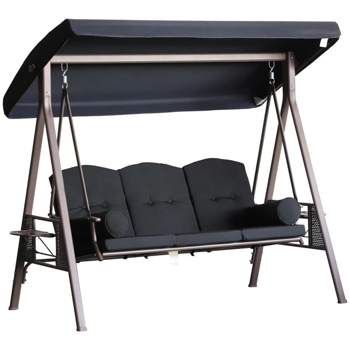 Heavy Duty Outdoor 3 Seater Porch Swing Bench Seat w Canopy & Cushions for Patio Deck - Black