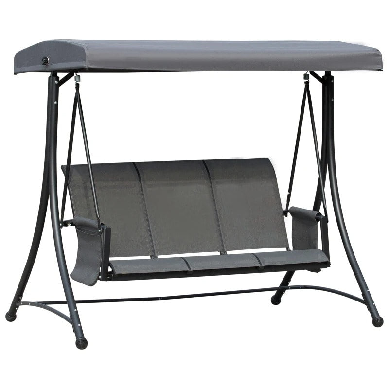 Heavy Duty 3-Seater Mesh Swing Lounger w High Back, Canopy for Outdoor Patio Deck Garden, Grey
