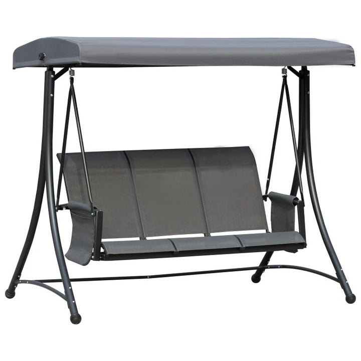 Heavy Duty 3-Seater Mesh Swing Lounger w High Back, Canopy for Outdoor Patio Deck Garden, Grey