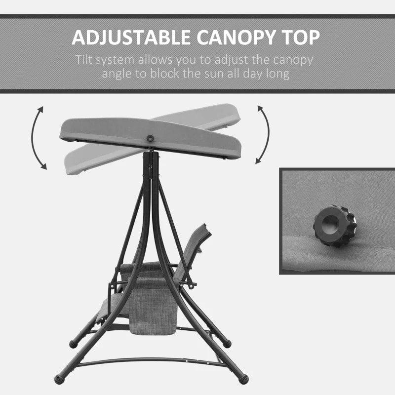 Heavy Duty 3-Seater Mesh Swing Lounger w High Back, Canopy for Outdoor Patio Deck Garden, Grey