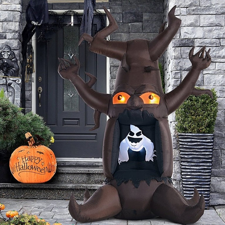 8ft Halloween Blow Up Inflatable Decor w LED Lights, Indoor Outdoor Lawn Yard, Dead Tree, Ghost