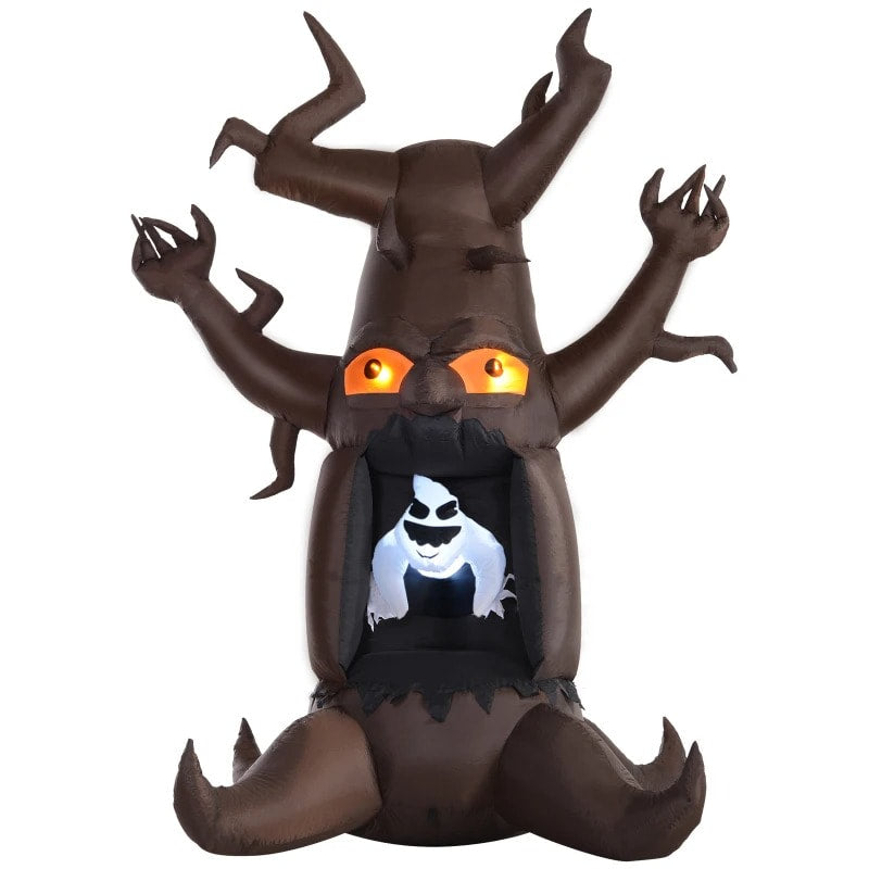 8ft Halloween Blow Up Inflatable Decor w LED Lights, Indoor Outdoor Lawn Yard, Dead Tree, Ghost