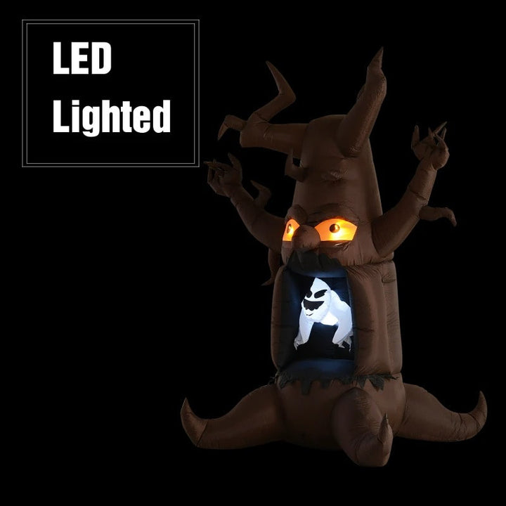 8ft Halloween Blow Up Inflatable Decor w LED Lights, Indoor Outdoor Lawn Yard, Dead Tree, Ghost