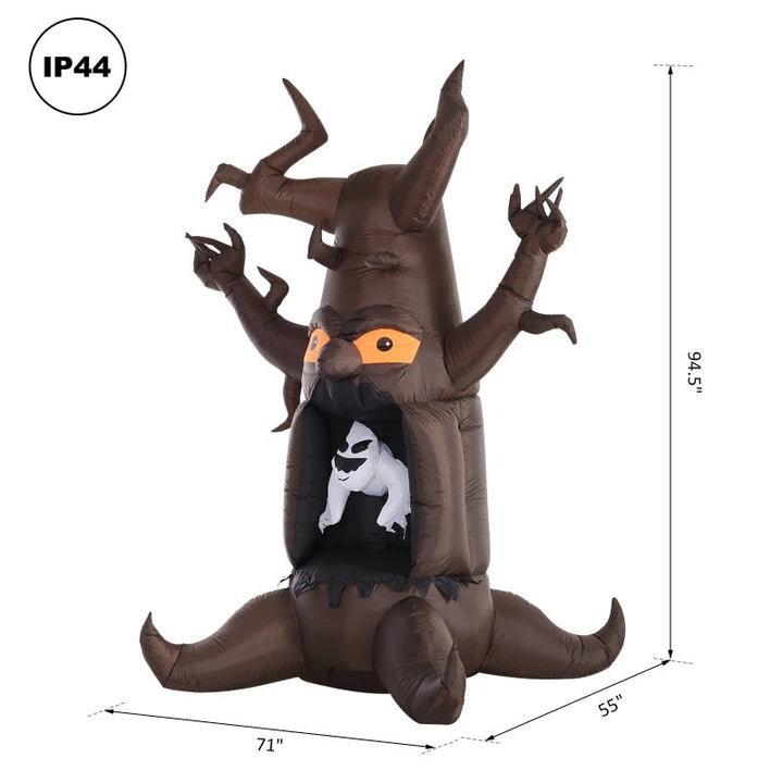 8ft Halloween Blow Up Inflatable Decor w LED Lights, Indoor Outdoor Lawn Yard, Dead Tree, Ghost