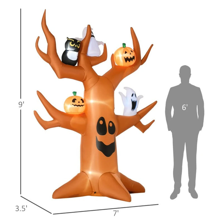 9ft Halloween Blow Up Inflatable, LED Lights Indoor Outdoor, Haunted Tree w Ghosts Owl Pumpkins