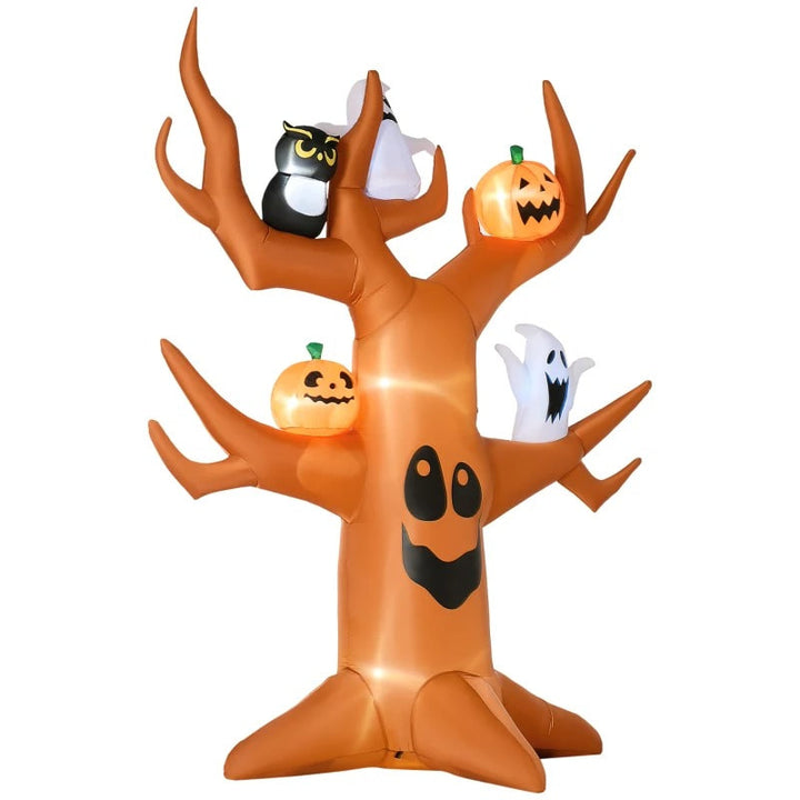 9ft Halloween Blow Up Inflatable, LED Lights Indoor Outdoor, Haunted Tree w Ghosts Owl Pumpkins