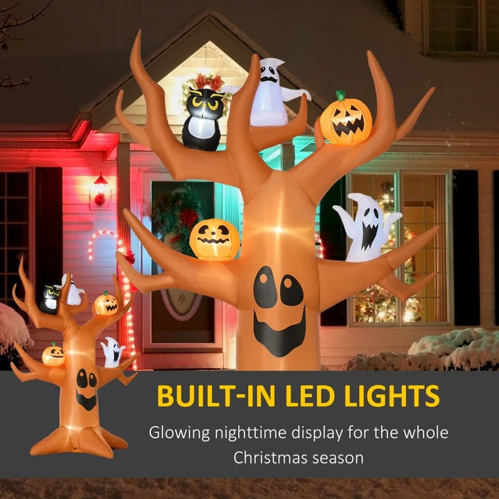 9ft Halloween Blow Up Inflatable, LED Lights Indoor Outdoor, Haunted Tree w Ghosts Owl Pumpkins