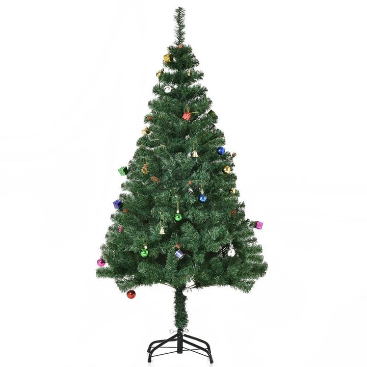5ft 420-Tip Artificial Christmas Holiday Tree w Ornaments, Metal Base Xmas Decor – Green