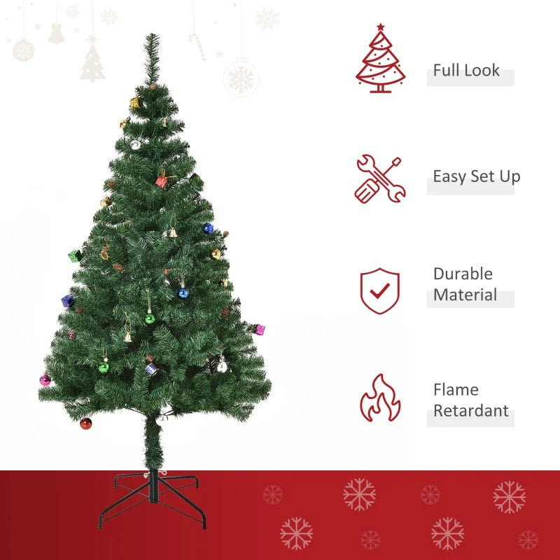5ft 420-Tip Artificial Christmas Holiday Tree w Ornaments, Metal Base Xmas Decor – Green