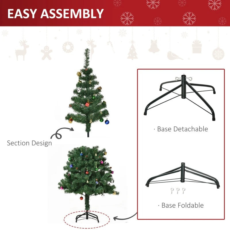5ft 420-Tip Artificial Christmas Holiday Tree w Ornaments, Metal Base Xmas Decor – Green