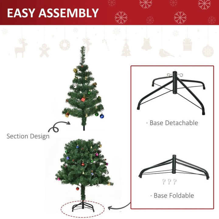 5ft 420-Tip Artificial Christmas Holiday Tree w Ornaments, Metal Base Xmas Decor – Green