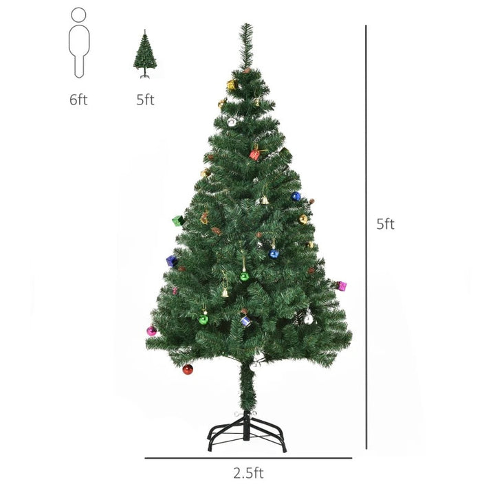 5ft 420-Tip Artificial Christmas Holiday Tree w Ornaments, Metal Base Xmas Decor – Green