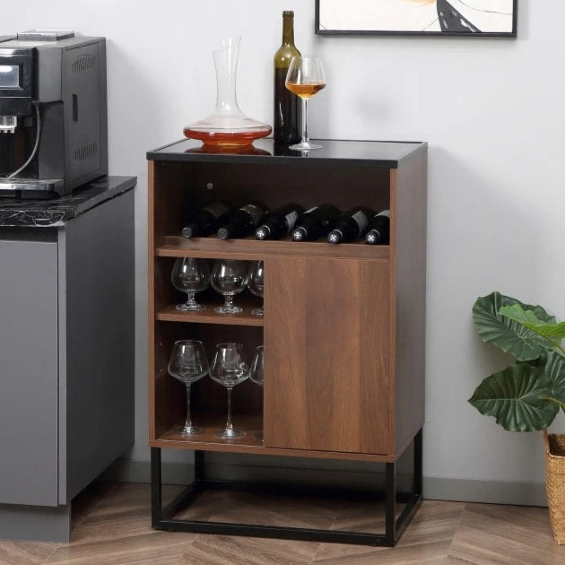 Compact Retro Sideboard Storage Cabinet Buffet Bar Server w Wine Rack for Kitchen Dining, Brown