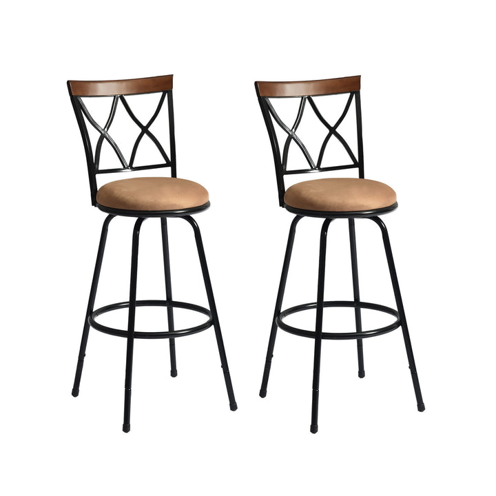 2pc Modern Metal Swivel Adjustable Counter Bar Stool Dining Chair w Faux Suede Cushion, Brown