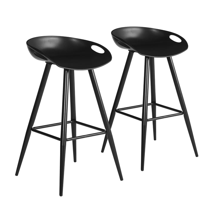 2pc 27.6” High Modern Minimalist Counter Bar Stool Dining Chair w Plastic Low-Back Seat, Black