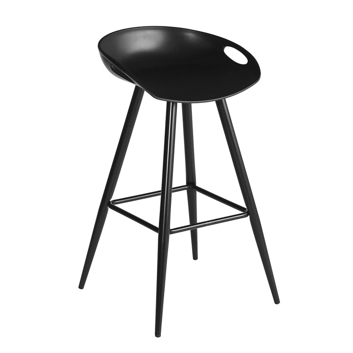 2pc 27.6” High Modern Minimalist Counter Bar Stool Dining Chair w Plastic Low-Back Seat, Black