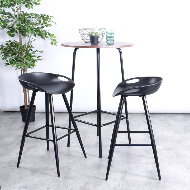 2pc 27.6” High Modern Minimalist Counter Bar Stool Dining Chair w Plastic Low-Back Seat, Black
