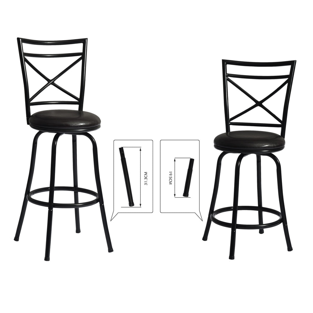 2pc Modern Metal Swivel Adjustable Counter Bar Stool Dining Chair w Faux Suede Cushion, Black
