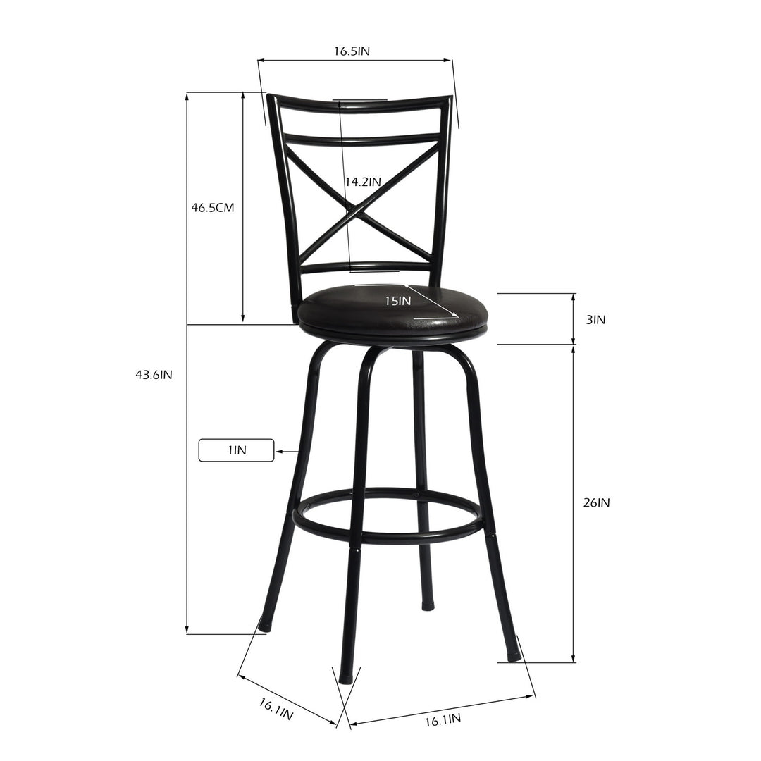 2pc Modern Metal Swivel Adjustable Counter Bar Stool Dining Chair w Faux Suede Cushion, Black
