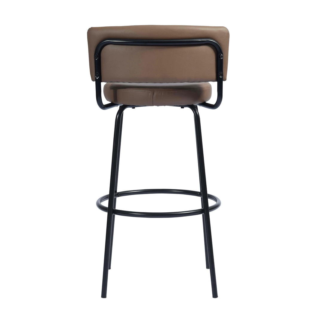 2pc Modern Chic Counter Bar Stool Dining Chair w Faux Leather Cushion Seat, Low Back - Brown