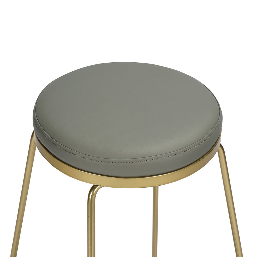 Elegant Counter Bar Stool Dining Chair w Faux Leather Cushion Seat, Gold Tone Metal Frame, Grey