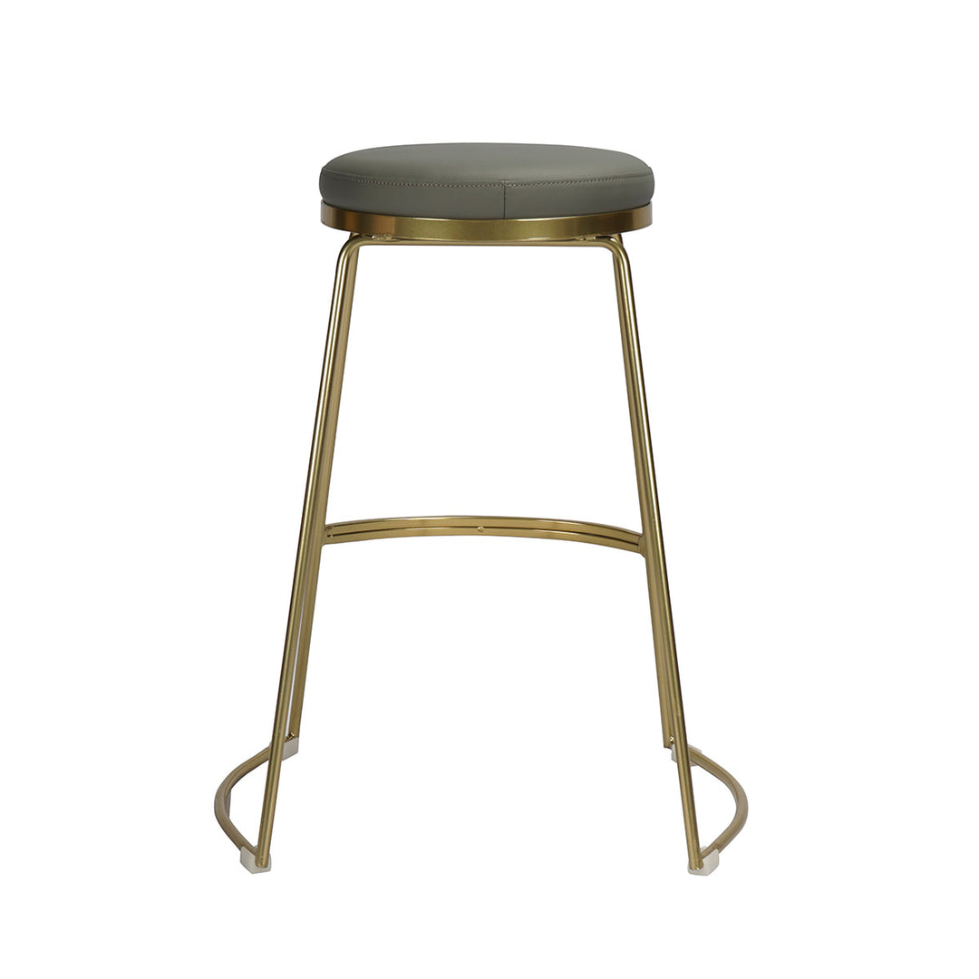 Elegant Counter Bar Stool Dining Chair w Faux Leather Cushion Seat, Gold Tone Metal Frame, Grey