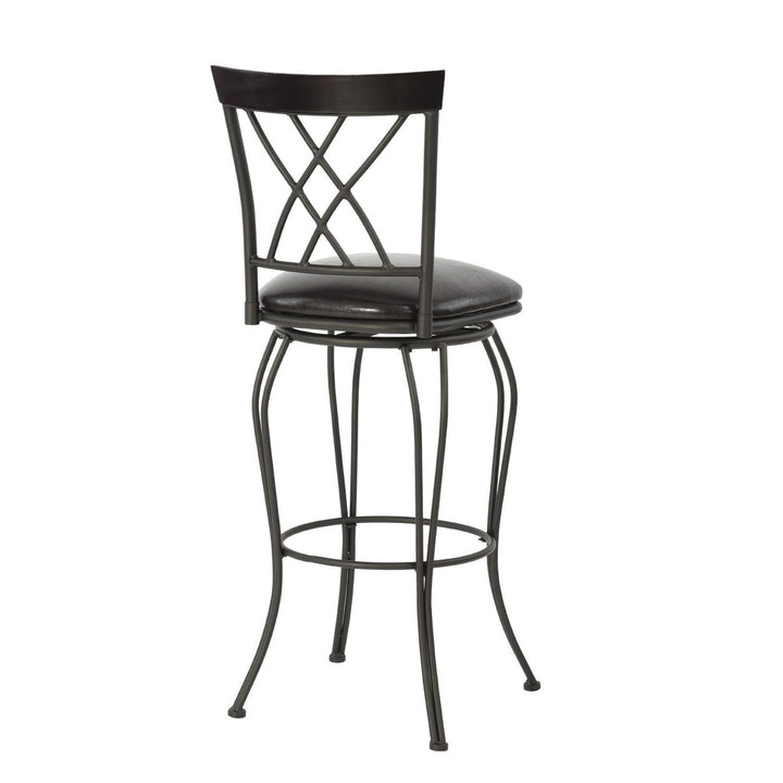 2pc 29” High Classic Metal Swivel Counter Bar Stool Dining Chair w Faux Leather Cushion, Black