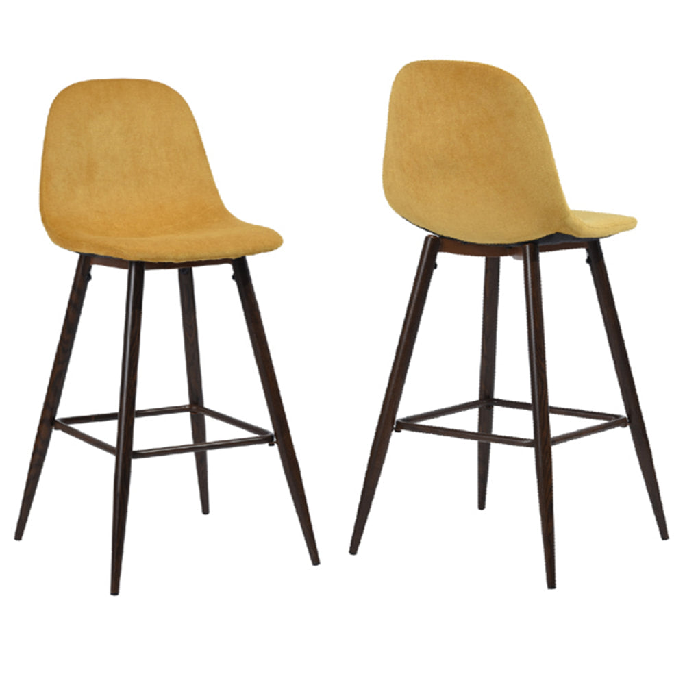 2pc Modern Chic Counter Bar Stool Kitchen Dining Chair w Soft Fabric Padded Seat & Back, Yellow