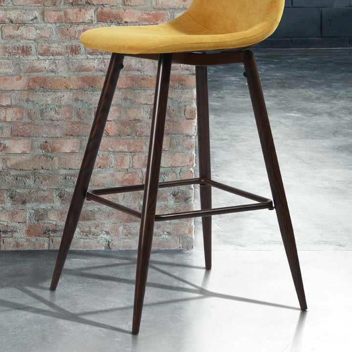 2pc Modern Chic Counter Bar Stool Kitchen Dining Chair w Soft Fabric Padded Seat & Back, Yellow