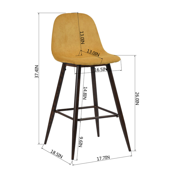 2pc Modern Chic Counter Bar Stool Kitchen Dining Chair w Soft Fabric Padded Seat & Back, Yellow
