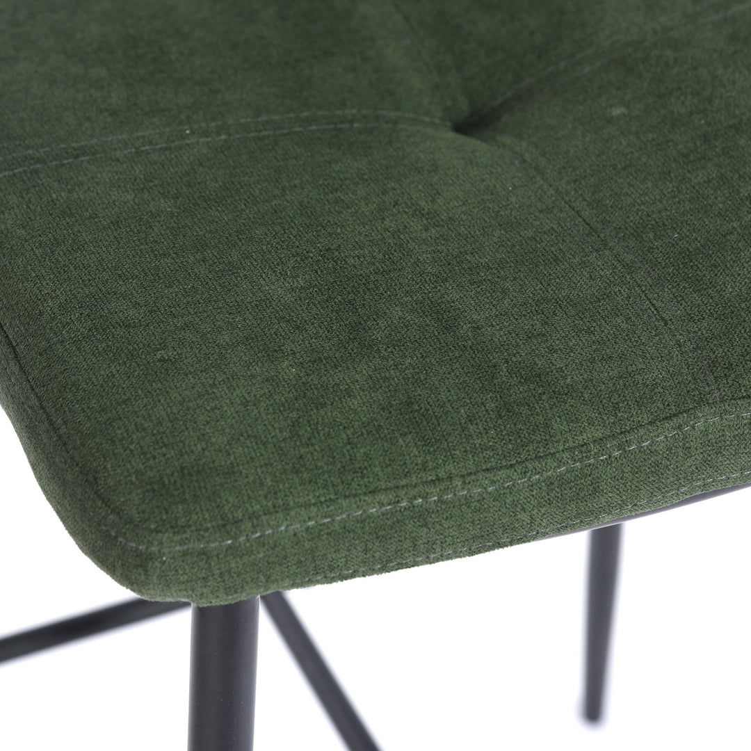 2pc Modern Chic Metal Counter Bar Stool Dining Chair w Soft Fabric Cushion Seat & Back - Green