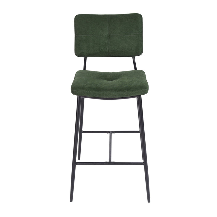 2pc Modern Chic Metal Counter Bar Stool Dining Chair w Soft Fabric Cushion Seat & Back - Green