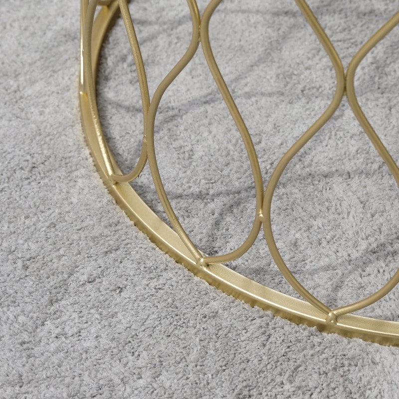 2pc Round Nesting End Side Coffee Table Set, Indoor Outdoor Patio Deck, Faux Marble, Gold Metal