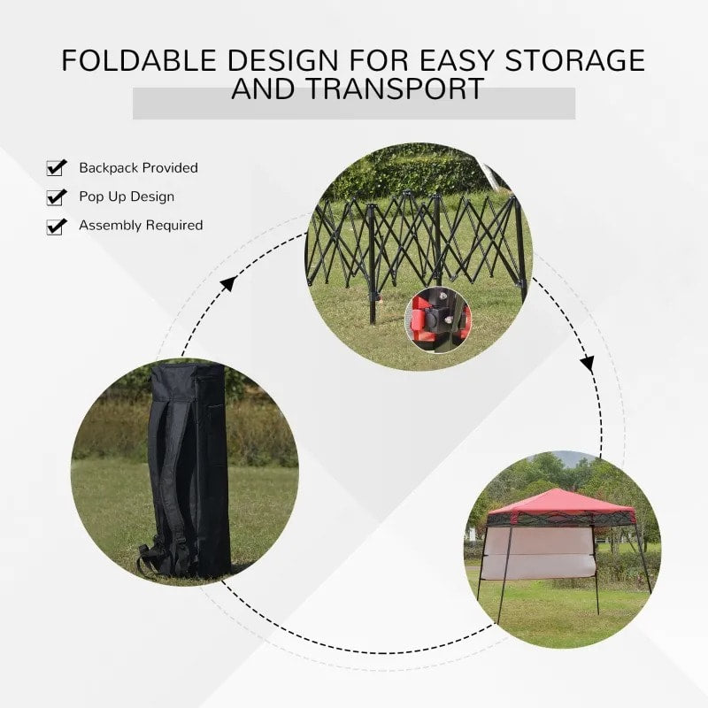 7' x 7' Portable Pop-Up Gazebo Canopy Outdoor Shelter Tent w Wall, Backpack Carry Bag, Red