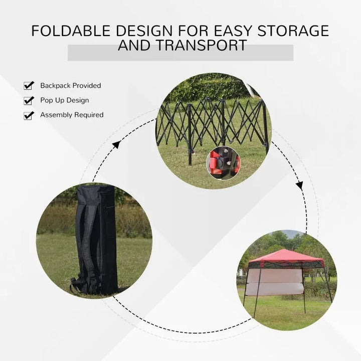 7' x 7' Portable Pop-Up Gazebo Canopy Outdoor Shelter Tent w Wall, Backpack Carry Bag, Red