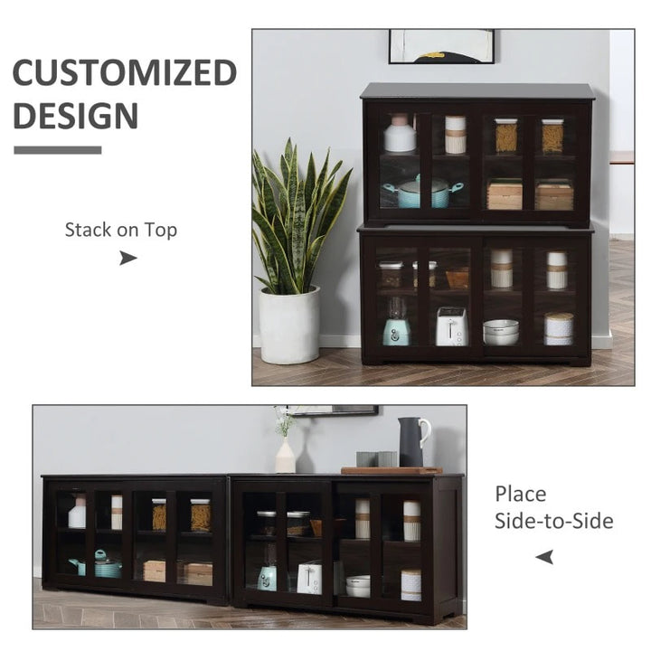 Sideboard Buffet Storage Display Cabinet TV Stand w Sliding Doors, Kitchen Dining Living, Brown