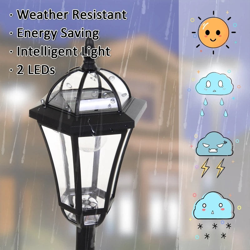 2pc 50” Solar LED Automatic Torch Light Lamp Posts for Outdoor Walkway Driveway Garden, Black