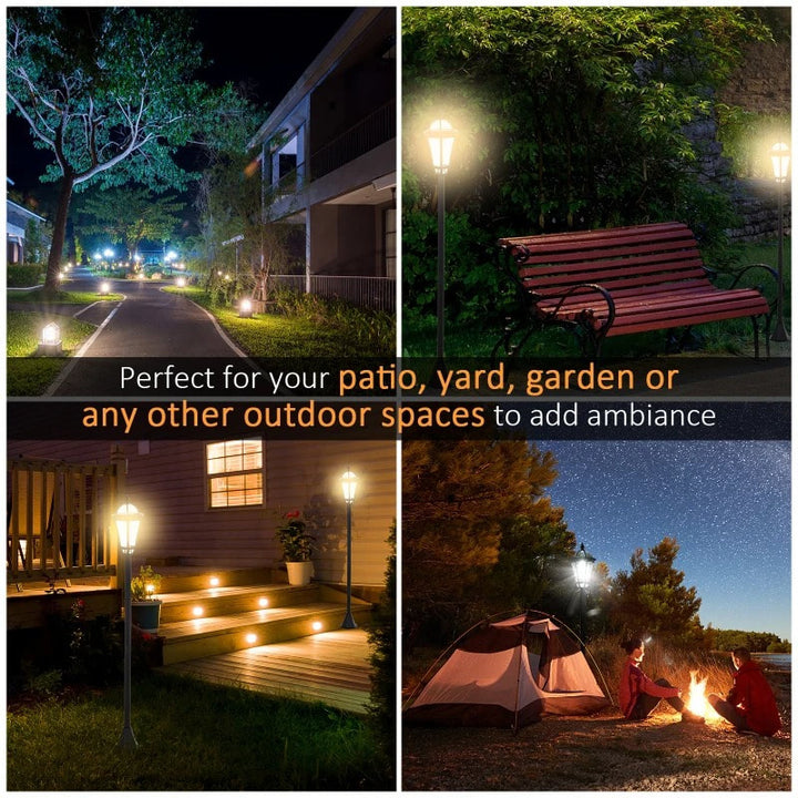 2pc 50” Solar LED Automatic Torch Light Lamp Posts for Outdoor Walkway Driveway Garden, Black