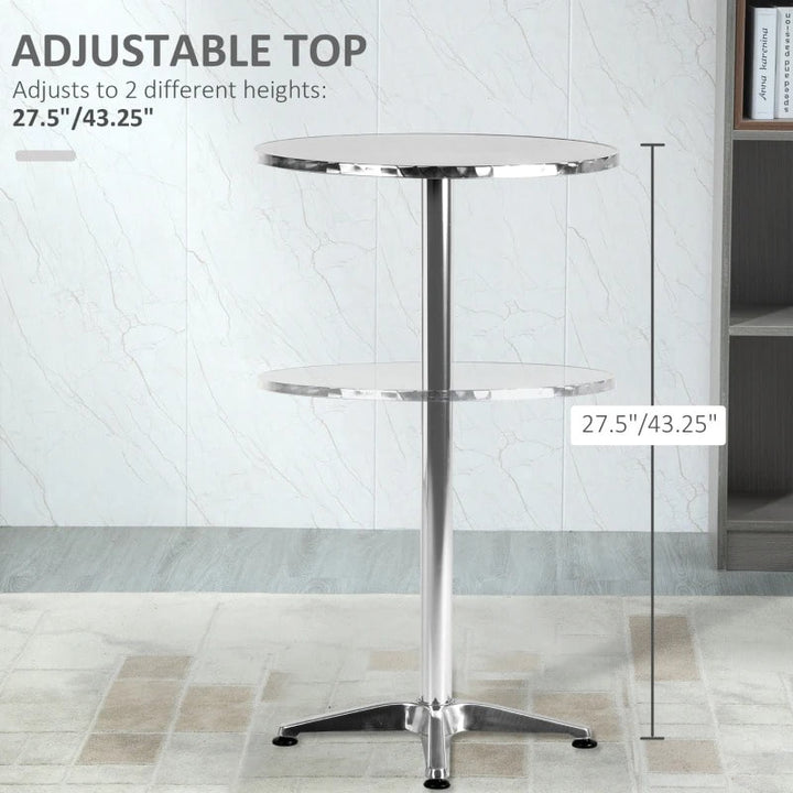 Aluminum High Top Bar Height Adjustable Pub Cafe Table for Indoor Outdoor Dining Patio, Chrome