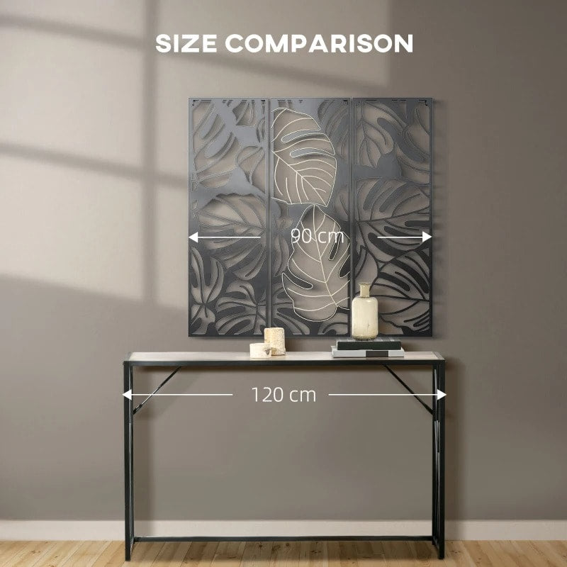 3pc Modern Decorative Metal Wall Art, Leaves Design, Living Bedroom Home Office, Black w Gold